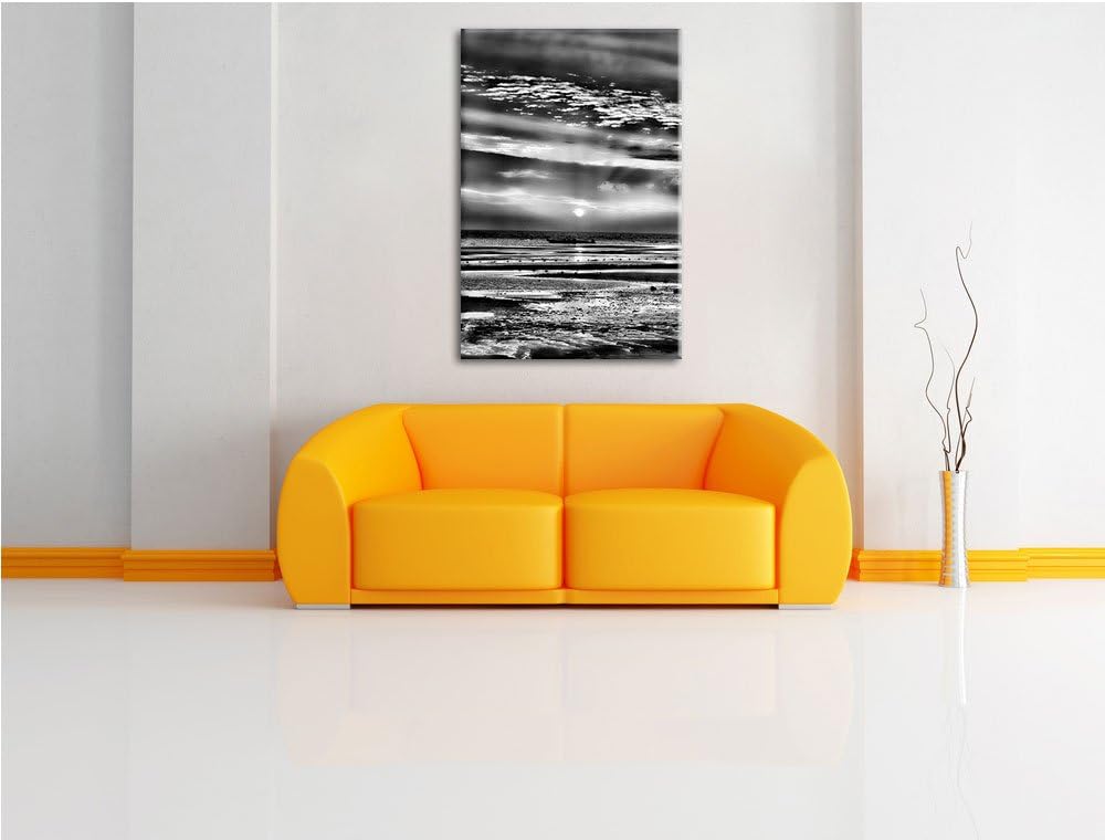 Pixxprint Sonnenaufgang über Meer / 100x70cm Leinwandbild bespannt auf Holzrahmen/Wandbild Kunstdruc