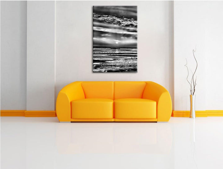 Pixxprint Sonnenaufgang über Meer / 100x70cm Leinwandbild bespannt auf Holzrahmen/Wandbild Kunstdruc