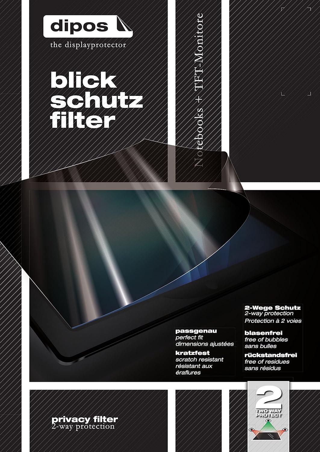 dipos 14.1" Zoll Wide 304x190 mm Blickschutzfilter - Premium Blickschutzfilter für Monitor, Laptop u