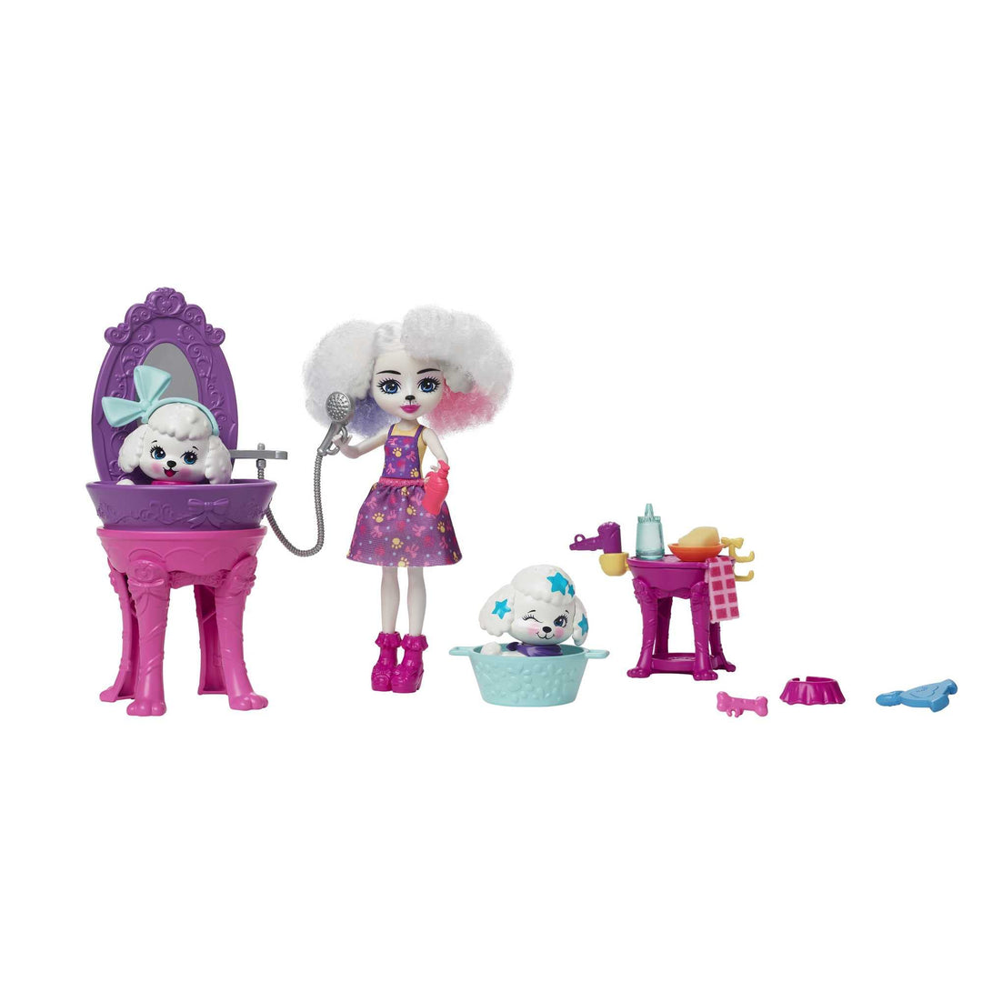Enchantimals HHC20 - City Tails Pudelwohl Schönheitssalon Spielset mit Pudel-Mädchen Perris Poodle P