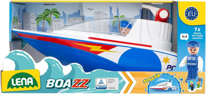 Lena BOAZZ Polizeiboot 36 cm, Spielzeugboot für Indoor und Outdoor, für Kinder ab 2 Jahren, mit Wass