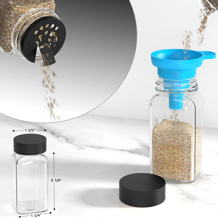 36 Gewürzgläser Eckig Set mit Deckel, 120ml Gewürzdosen mit 340 Etiketten,Sieben (36) (36 BLACK), 36