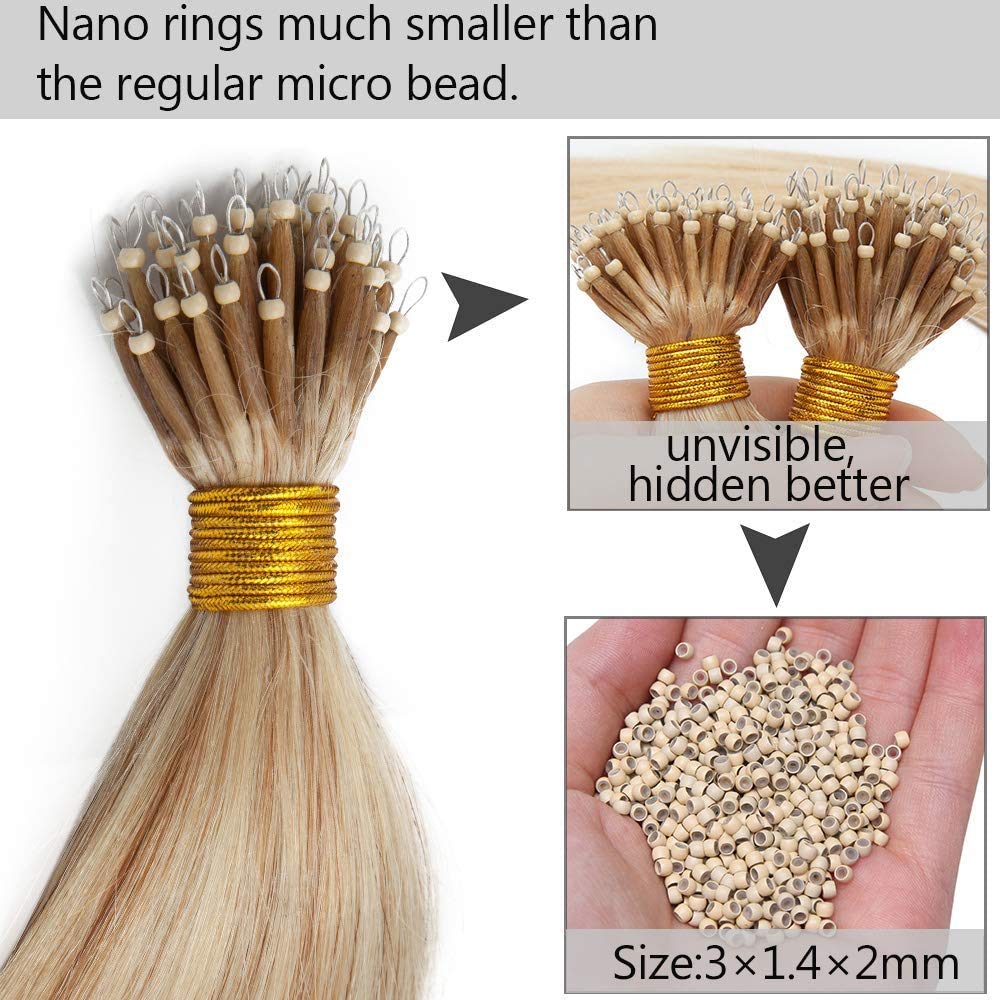 SEGO Nanoring Extension Echthaar 1g Loop Haarverlängerung Haarteile 50 Strähnen 7A 100% Remy Human H