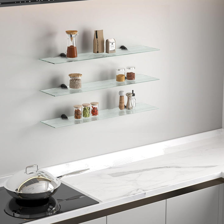 Glas Wandregal 30cm Klarglas geriffelt - 30-100 cm - Badezimmer Regal aus Glas - 6mm Glasscheibe aus