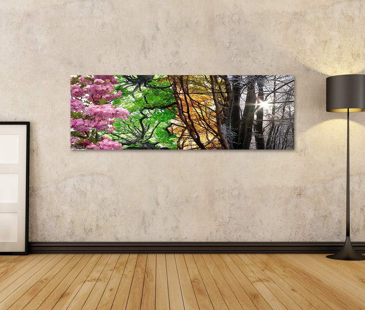 islandburner Bild auf Leinwand Vier Jahreszeiten Bilder Wandbilder Poster Leinwand 120x40cm - Panora