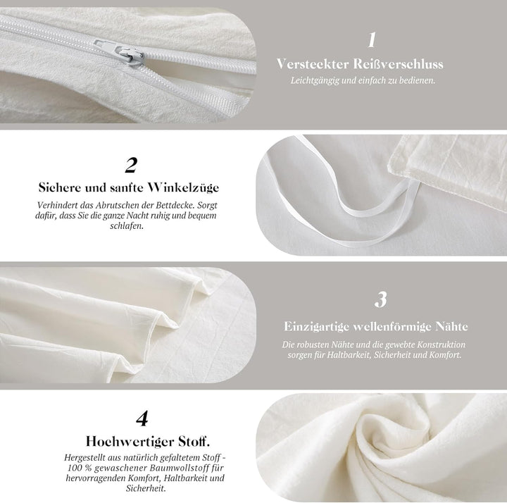 SOULFUL Bettwäsche 135x200 Baumwolle Milky White Milchig Weiss 2tlg. 135*200cm | 1x 80*80cm, Milchig