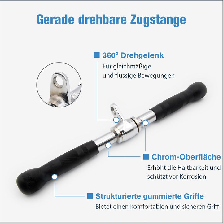RitFit 4 TLG. Kabelmaschinen-Zubehör Set, LAT Pulldown Zubehör | inkl. V-Bar, Trizepsseil, Doppel-D-