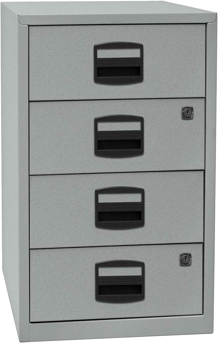 Bisley Home Beistellschrank PFA, 4 Universalschubladen, Metall, 506 Korpus Lichtgrau, Fronten Kardin