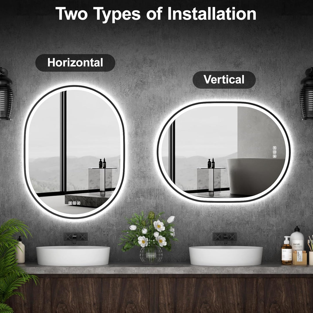 furduzz LED Badezimmerspiegel mit Rahmen, 600x800mm ovaler Badezimmerspiegel, Badezimmer Wand montie