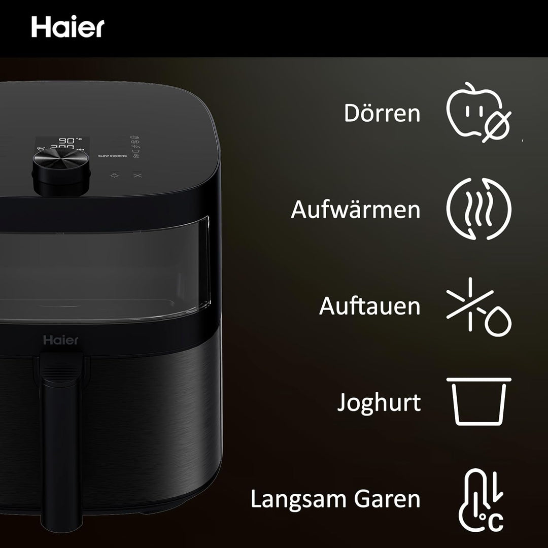 Haier Heissluftfritteuse mit Glasfenster I Airfryer mit 9 Programmen & 7 Liter Fassungsvermögen 1700