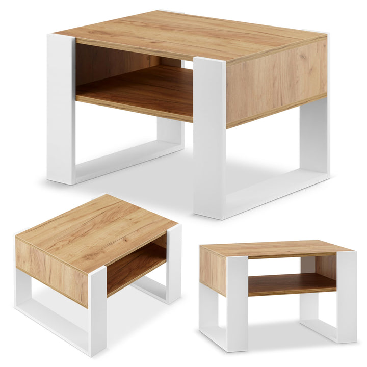 defiPad® Couchtisch mit Stauraum | Modern Wohnzimmertisch Eiche | 65CM Breite Kaffeetisch | Massiv u
