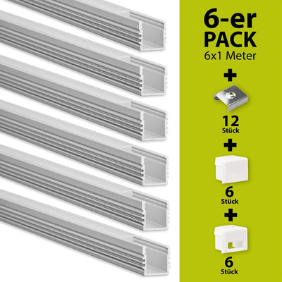 INNOVATE LED Profil silber 6 x 1m - Aluminium Profil - Aluprofil für LED-Strip - Profil für LED-Stre