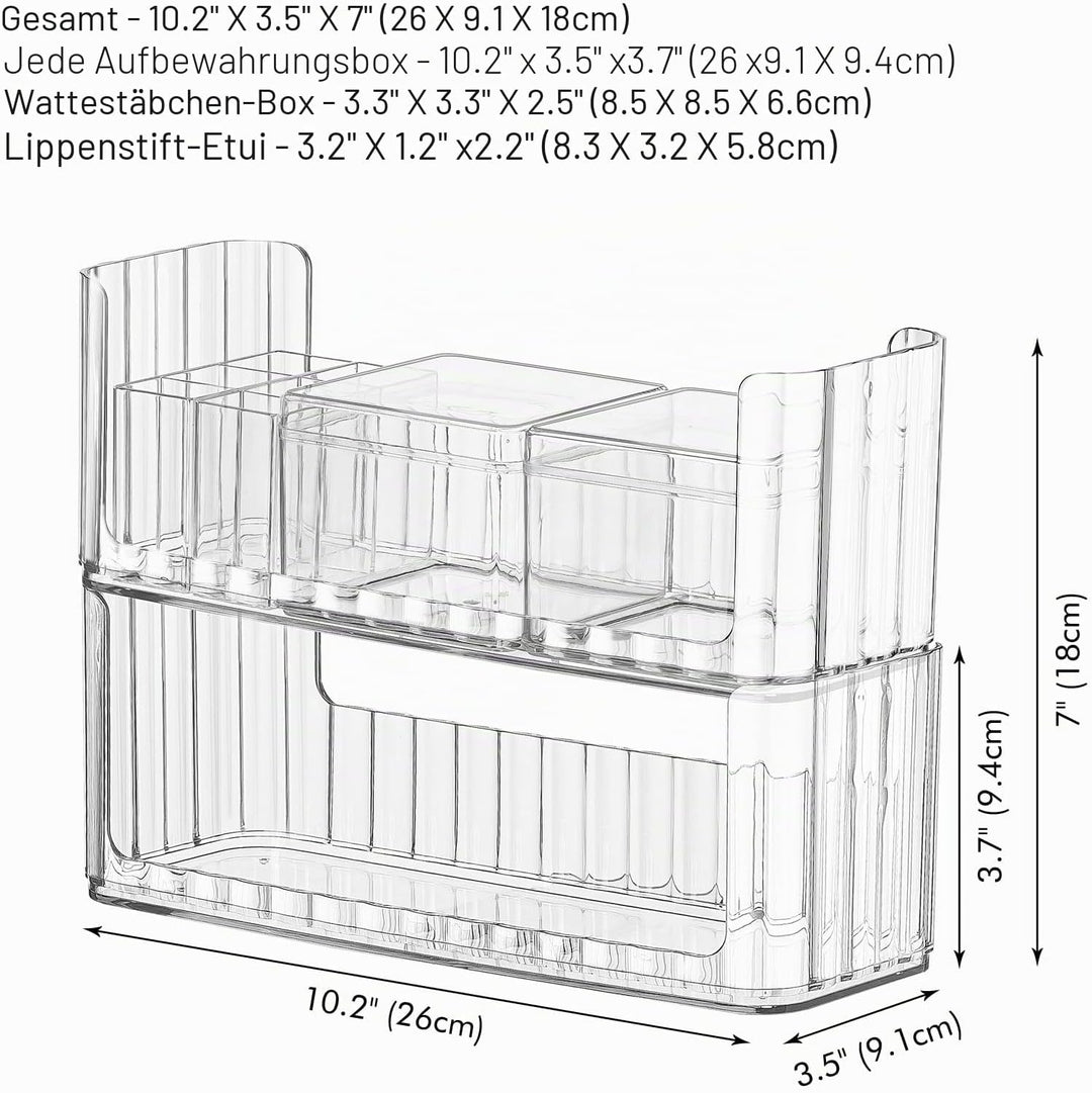 poeland Stapelbares Make-up-Tablett mit 2 Lippenstifthüllen und 2 Wattestäbchenboxen, Aufbewahrungsb
