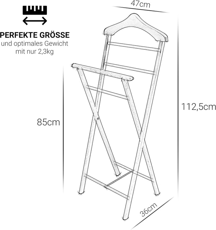Herrendiener Kleiderbutler Kleiderständer Stummer Diener aus Holz klappbar und leicht (Weiss) 1 Stüc
