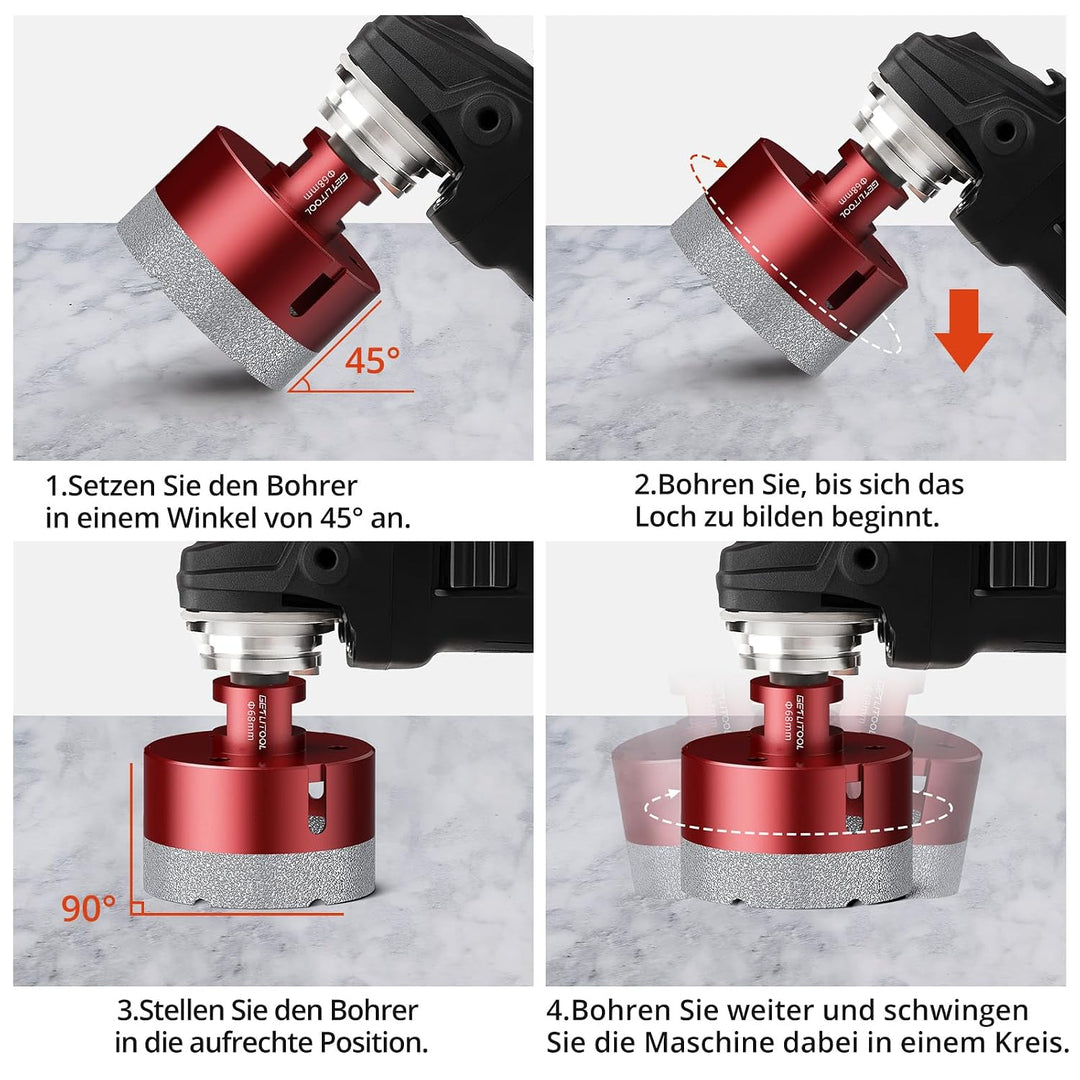 GETLITOOL 11tlg Diamant Fliesenbohrer Set 6-110mm, Diamant Lochsägeset mit Fingerfräser Fasenbohrer