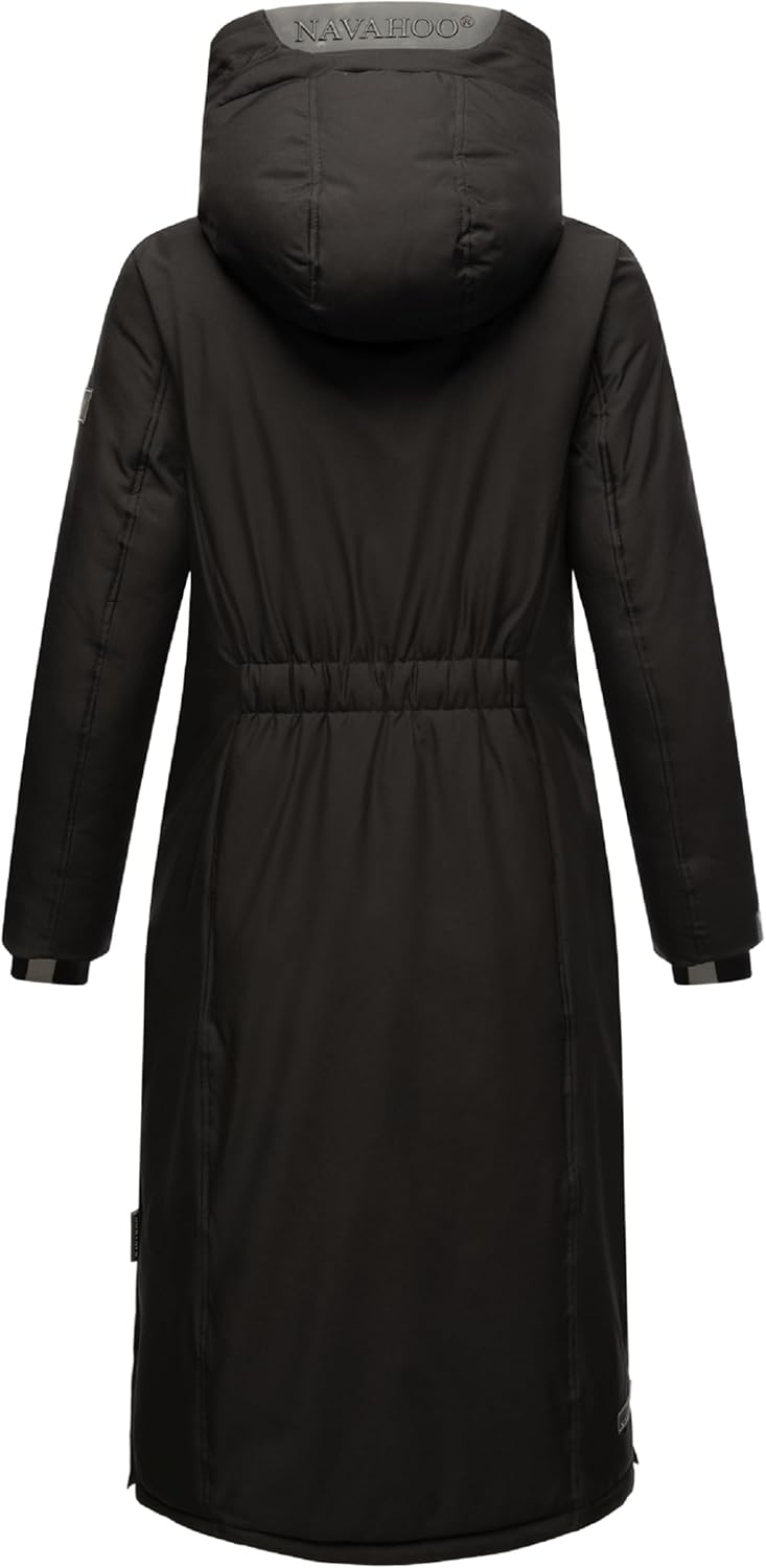 Navahoo Damen Wintermantel Warmer Mantel extralang mit Kapuze Wolkenfrost XIV XS-XXL XL Schwarz, XL