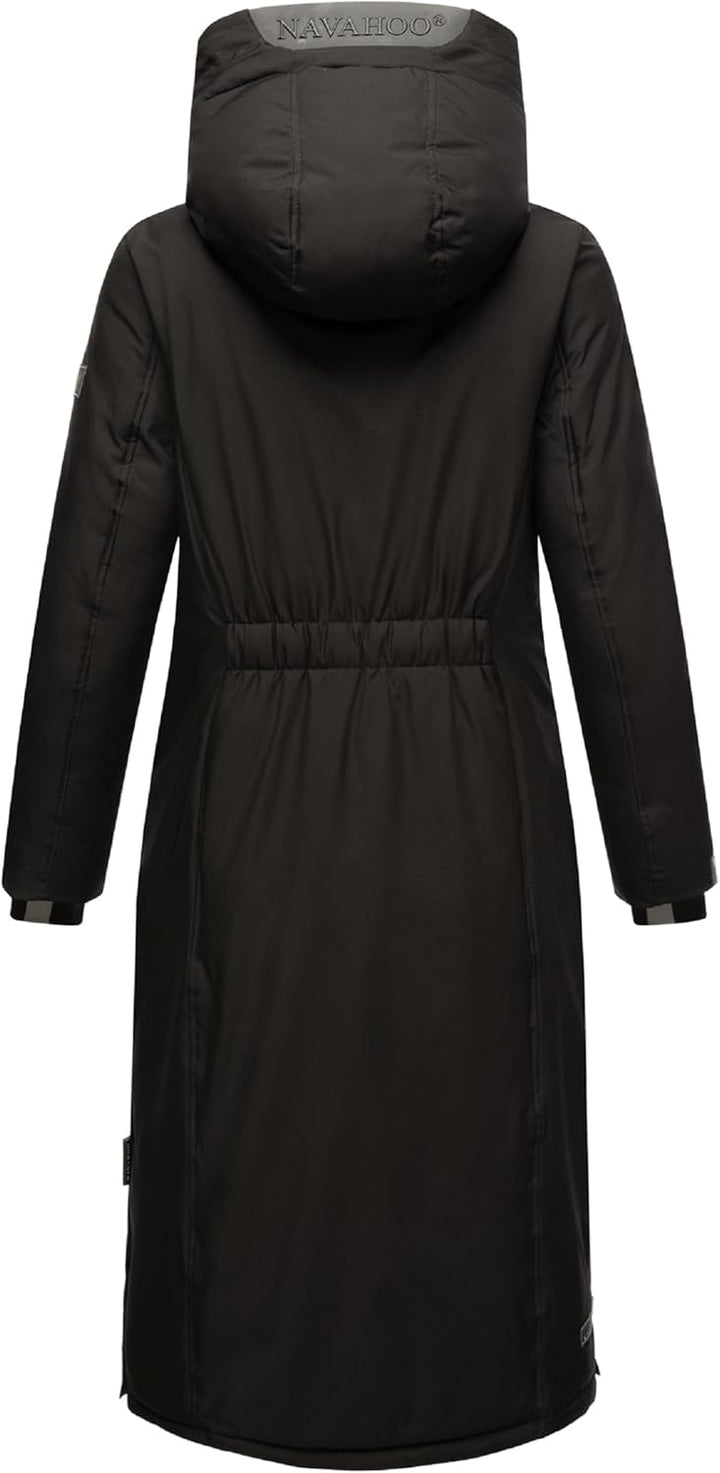 Navahoo Damen Wintermantel Warmer Mantel extralang mit Kapuze Wolkenfrost XIV XS-XXL XL Schwarz, XL