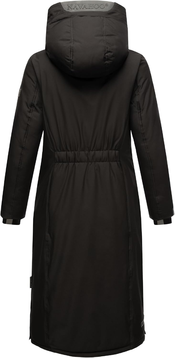 Navahoo Damen Wintermantel Warmer Mantel extralang mit Kapuze Wolkenfrost XIV XS-XXL XXL Schwarz, XX