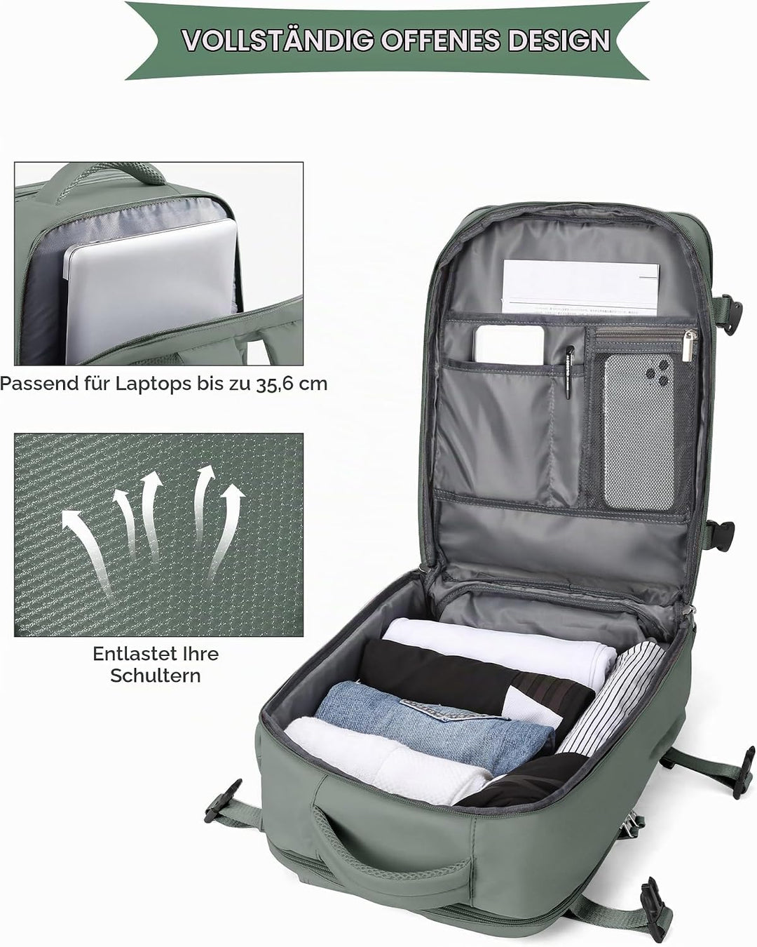 SZLX Grosser Reiserucksack Damen,Vakuum Rucksack mit Pumpe Ryanair Handgepäck 40x30x20 Herren, Wizza