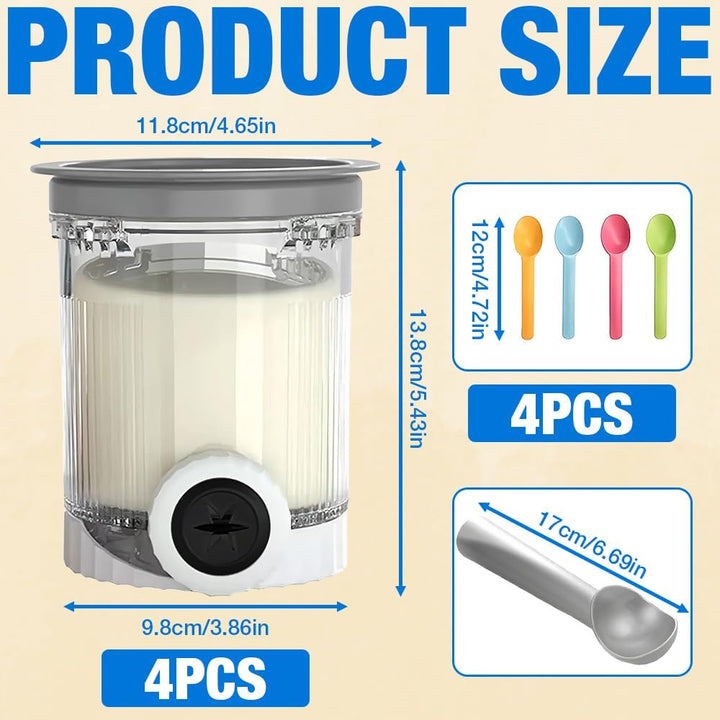 4 Stück Ninja Swirl Creami Behälter mit 5 Löffeln, 500ml Eisbehälter für Ninja Creami NC701 & NC700
