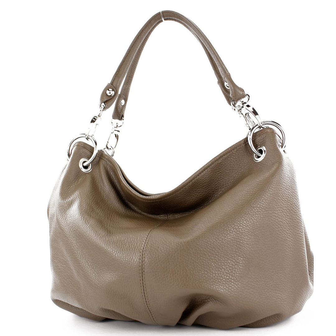 modamoda de - IT40 - ital. Damen Schultertasche aus Leder Dunkeltaupe Leder, Dunkeltaupe Leder
