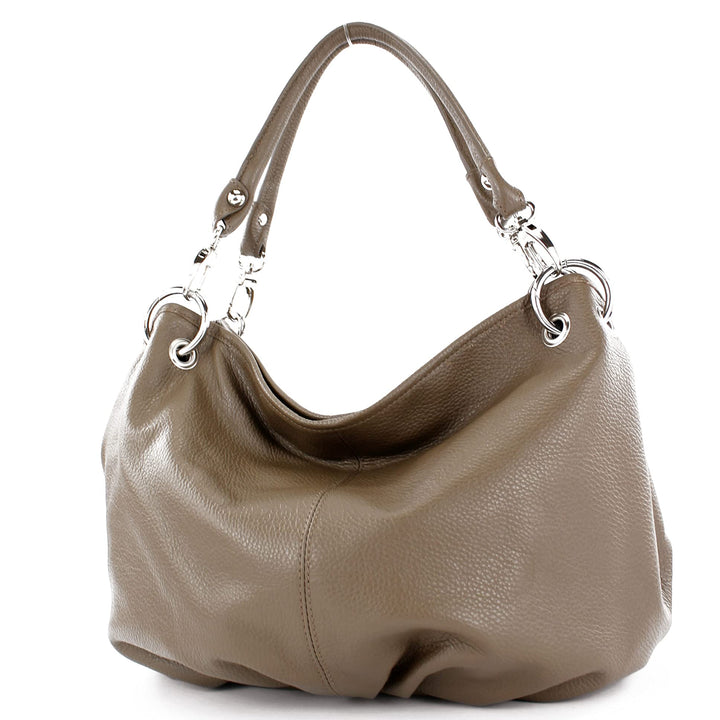 modamoda de - IT40 - ital. Damen Schultertasche aus Leder Dunkeltaupe Leder, Dunkeltaupe Leder