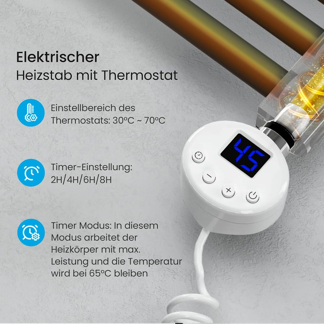 Heilmetz Badheizkörper Elektrisch 120x60cm Handtuchwärmer mit Digitalem Thermostat Handtuchtrockner