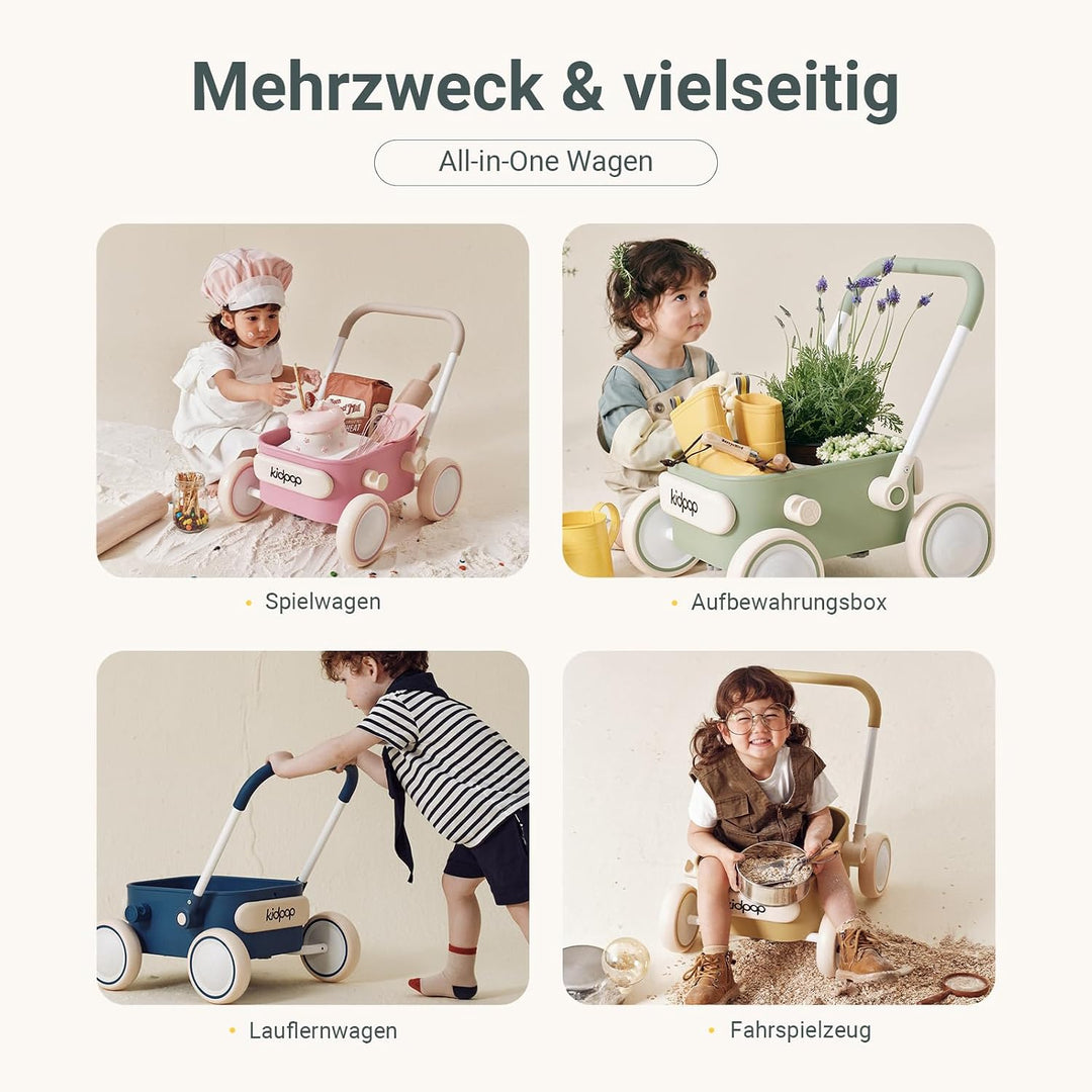 Kidpop PULA 2-in-1 Lauflernwagen Baby Push Pull Lauflernhilfe Spielzeug,4-in-1-Lauflernhilfe mit Räd
