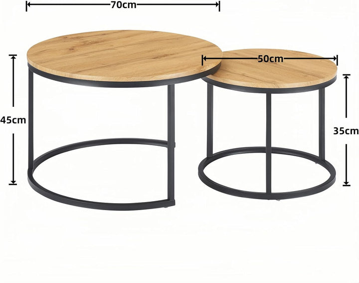 Soayone Couchtisch 2er Set, Moderne Couchtische mit Schwarz Metallgestell, Couchtisch Eiche, Couchti