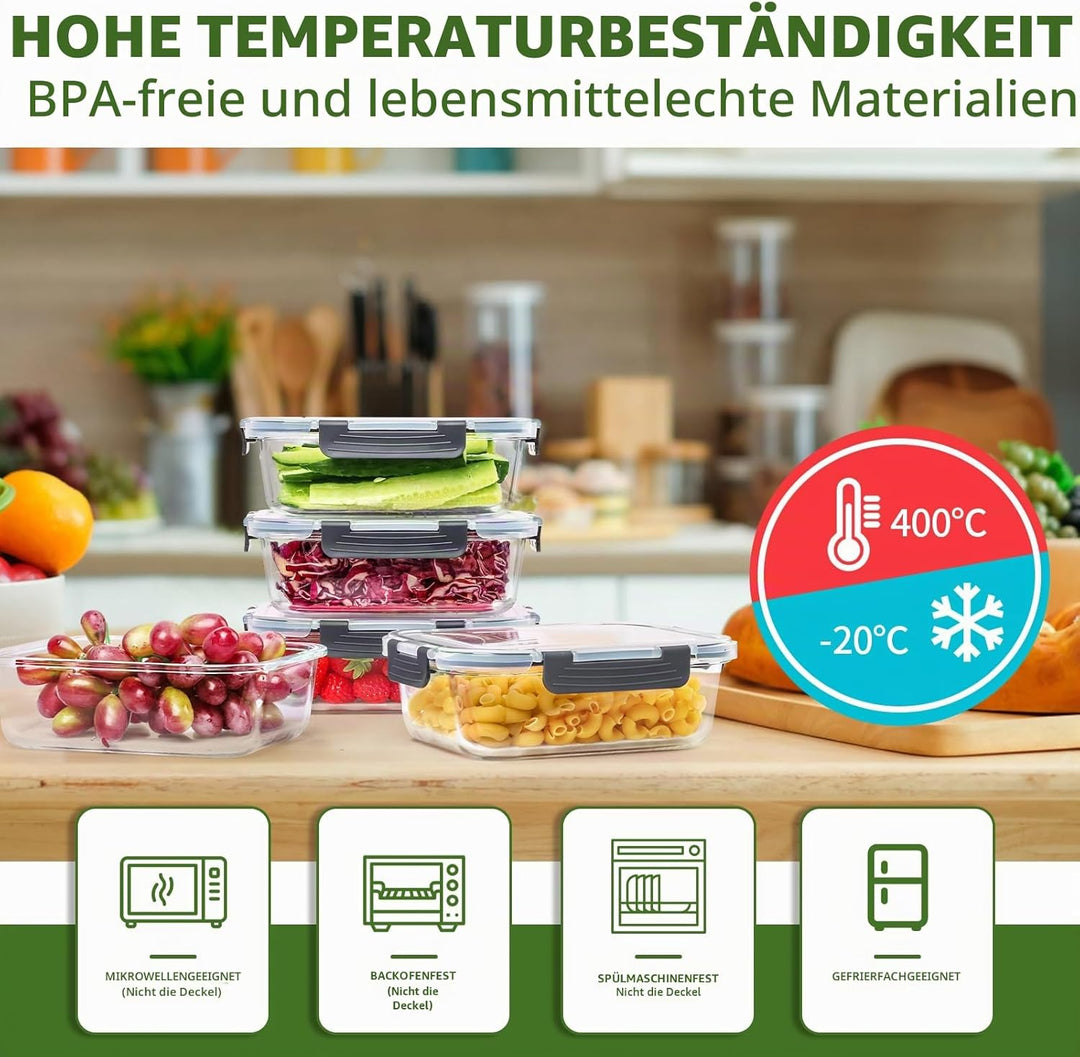 Glas-Frischhaltedosen Set für Lebensmittel,10Teile (5 Deckel & 5 Behälter), Skroam Aufbewahrungsbox