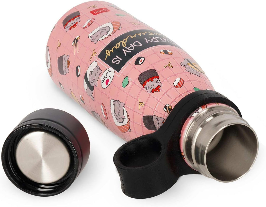 Legami - Vacuum Bottle Hot & Cold Mini, Sushi Cat, Leichte und widerstandsfähige Thermosflasche, Her