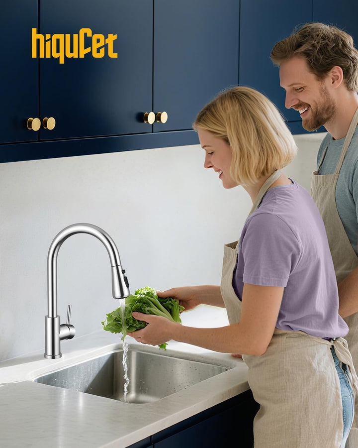 Küchenarmatur, Ausziehbarer Wasserhahn mit Edelstahl-Sprühbrause und 3 Sprühfunktionen, 360° schwenk