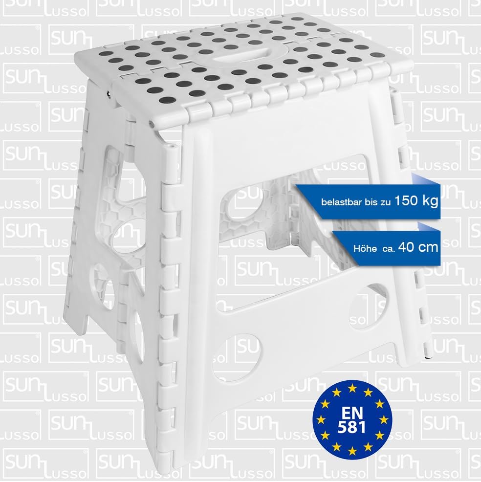 Tritthocker klappbar, Klapphocker faltbar 150 kg, 1 Stufe, rutschfest (Weiss, 39 x 40 x 32 cm) Weiss