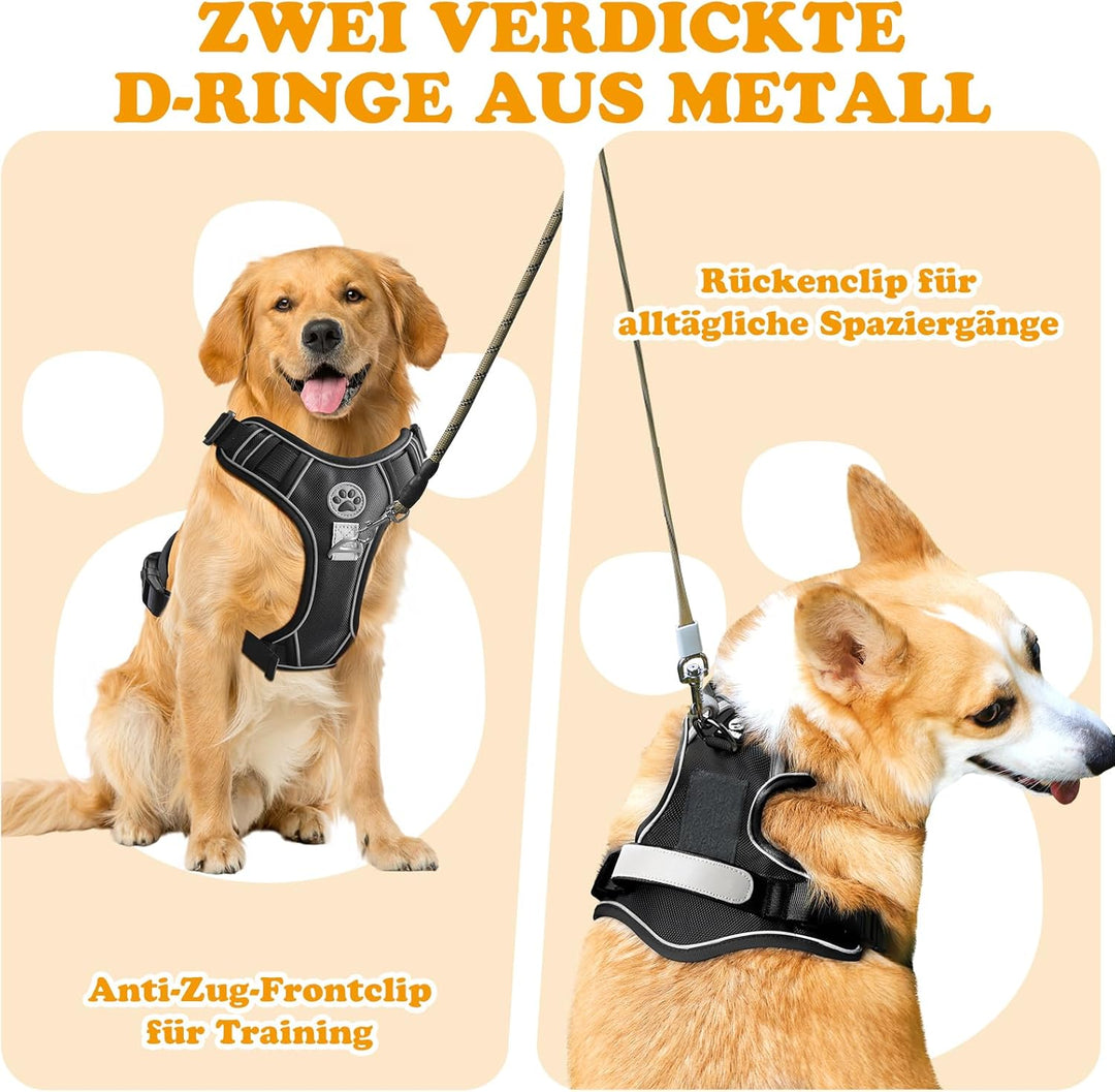 Hundegeschirr Mittelgrosse Hunde – Anti Zug Hundegeschirr Gepolstert, Reflektierend und Verstellbar