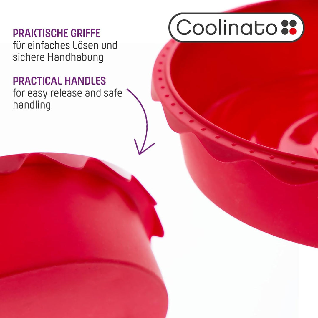 Coolinato 3er Set Silikon Backformen rund 16 cm 20 cm und 26 cm, Rot, Silikonformen zum Backen von K