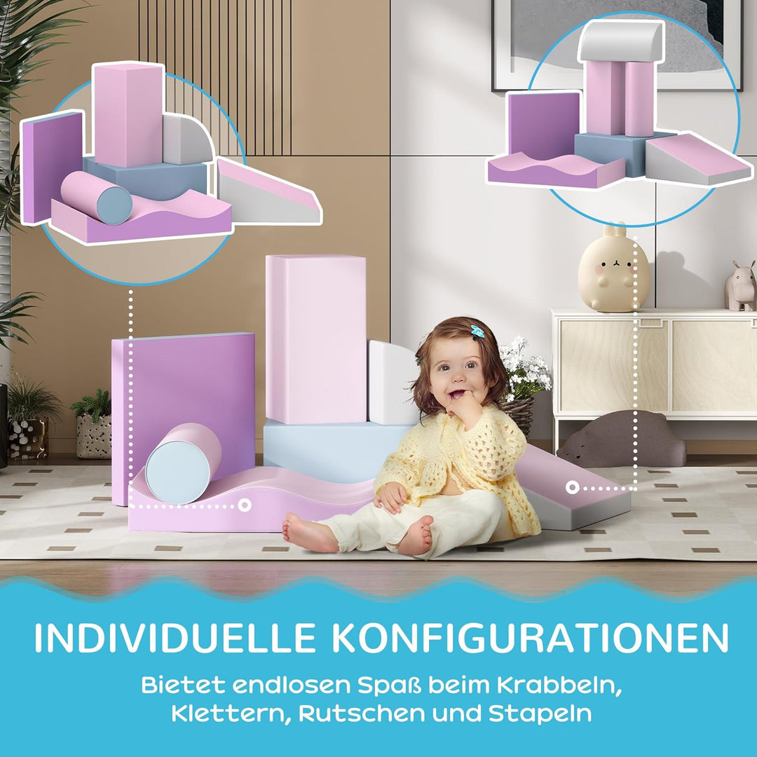 HOMCOM 7 TLG. Schaumstoff Bausteine Kinder Softbausteine Toben & Klettern Bauklötze Weiche Riesenbau