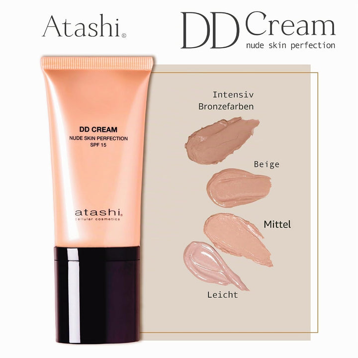 Atashi Anti-Aging DD-Creme. Anti-Aging-Behandlung mit Farbe. Kein Make-up - Make-up. Reduziert Unrei