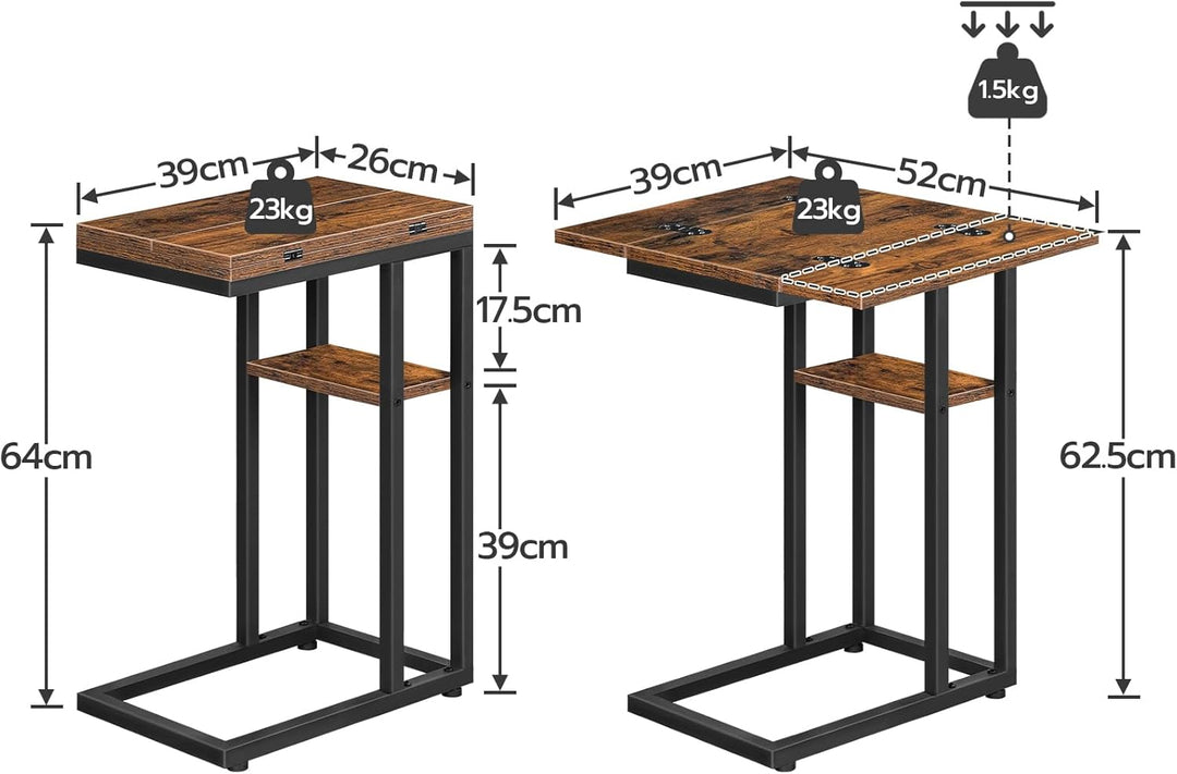 HOOBRO C-Form Beistelltisch, Klappbarer Sofatisch, Couchtisch, Kaffeetisch Snacktisch mit Lagerregal