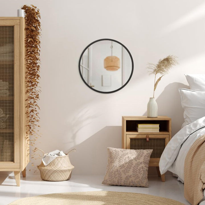 JJUUYOU Spiegel mit Holzrahmen, kreisförmig, Wandmontage, für Badezimmer, Schlafzimmer, Wohnzimmer,