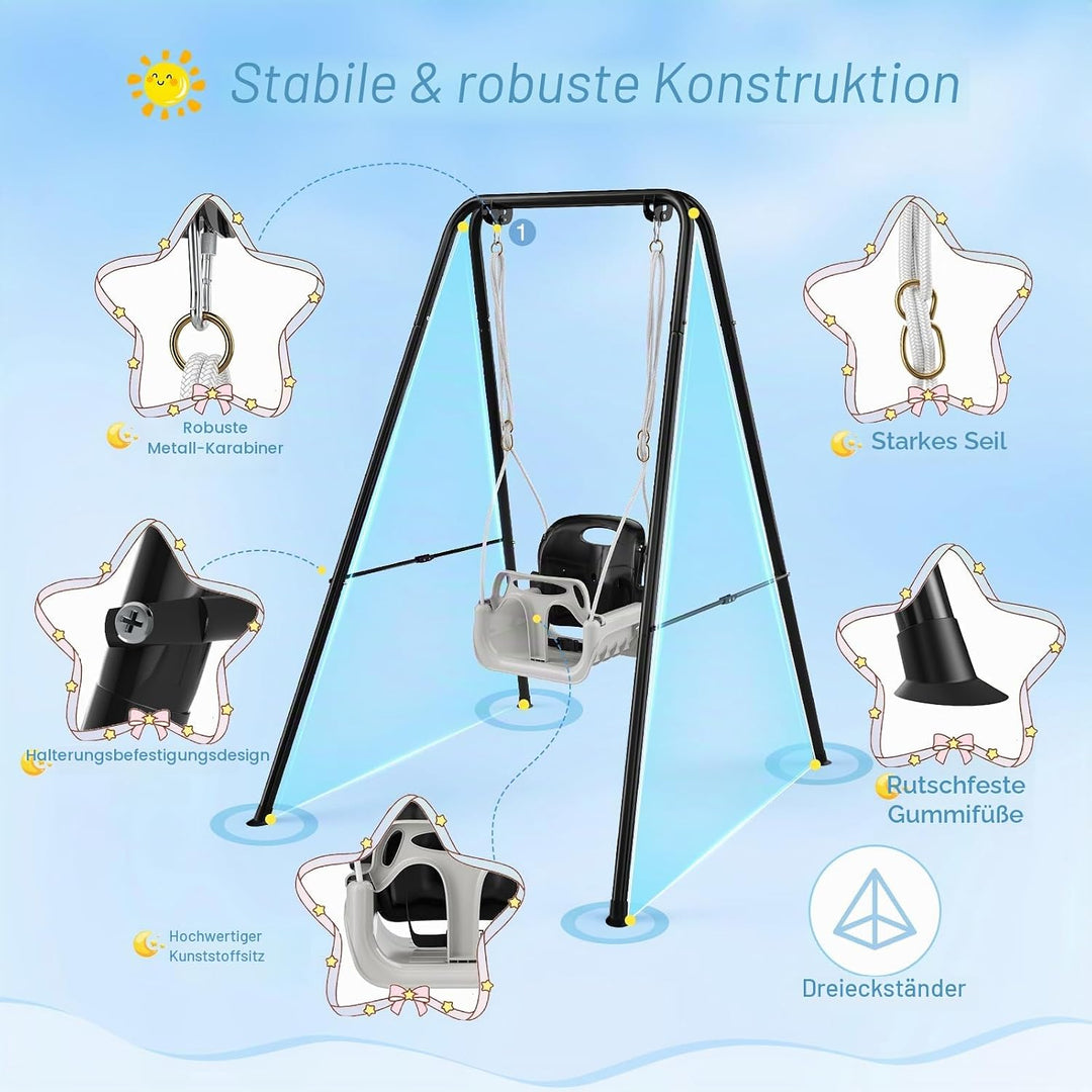 Babyschaukel mit Gestell 2-in-1, Kinderschaukel mit Metallständer Schaukelgestell, Sicherheitsgurt S