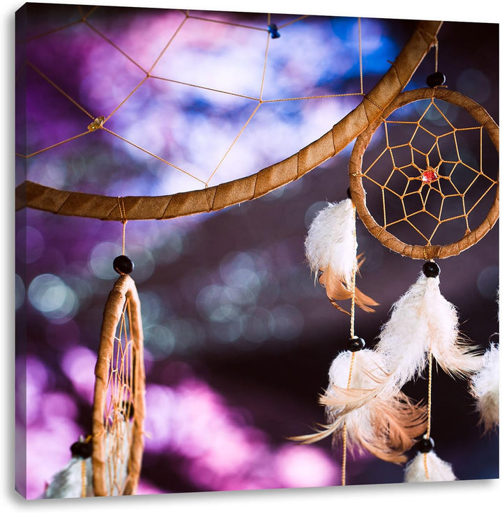 Pixxprint Traumfänger mit lilanem Hintergrund, Format: 70x70 auf Leinwand, 70x70
