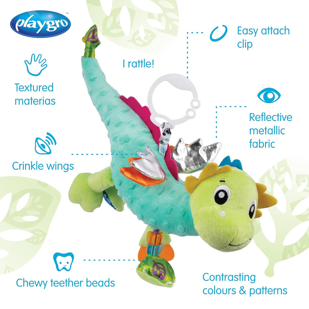 Playgro Sensory Friend, Drache Dusty - Babyspielzeug - Motorik - Babysensorik - Babyrassel - Babymot