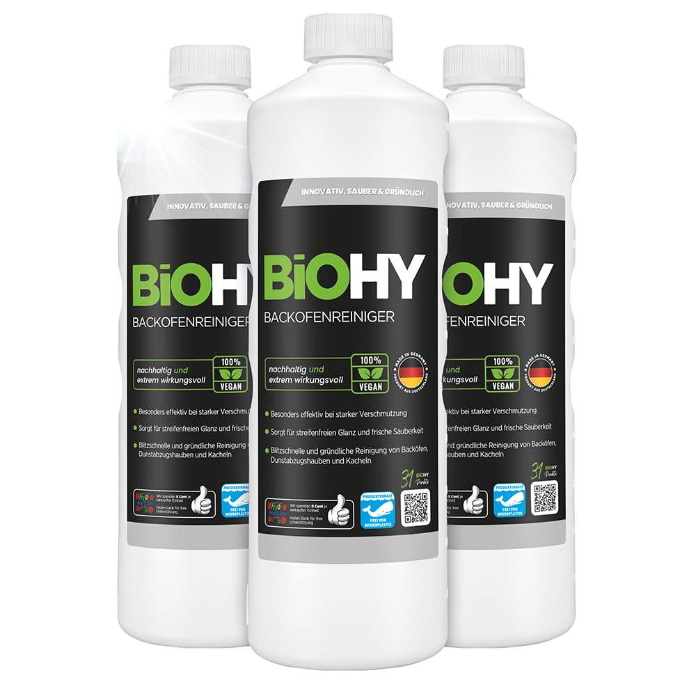 BiOHY Backofenreiniger Hochkonzentrat (3 x 1 Liter) | Bio Reiniger & Fettlöser | EXTRA STARK | löst