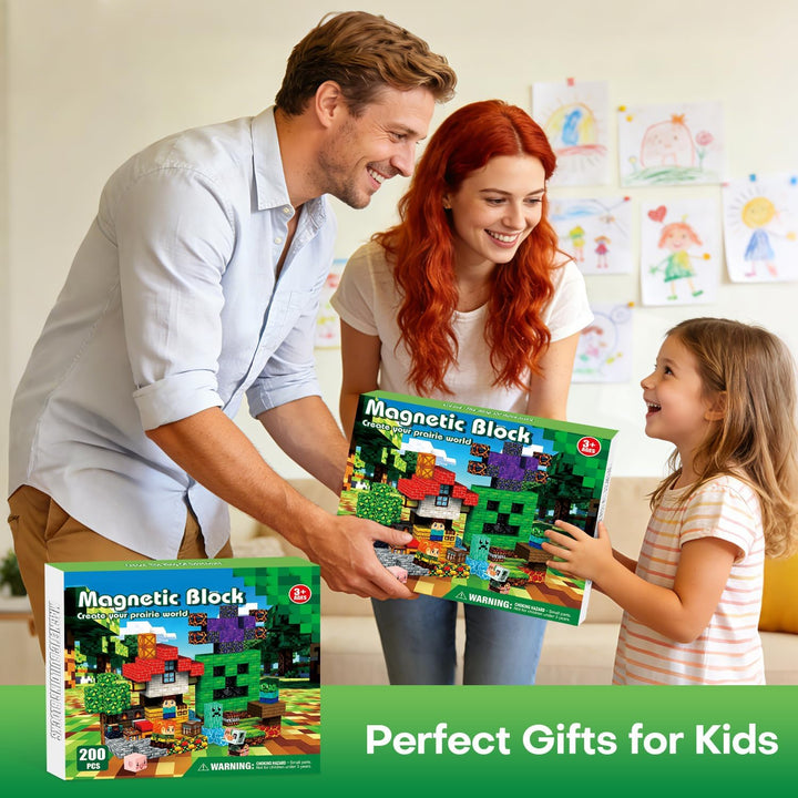 Magnetische Bausteine 200 PCS, Magnetic Building Blocks ab 3 Jahre | Waldthema, Spielzeug ab 3 Jahre