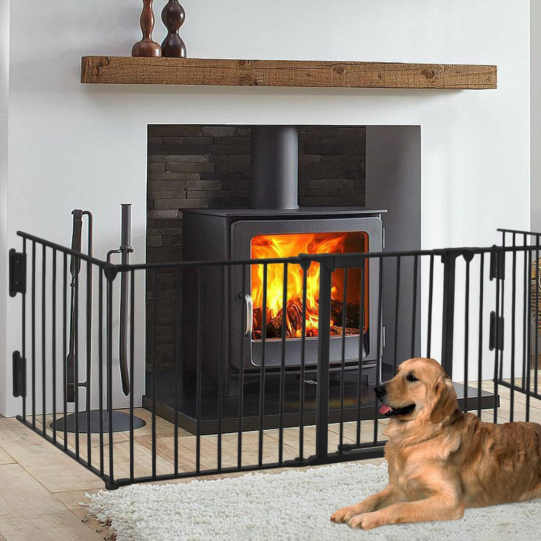 FIVMEN Kaminschutzgitter mit Tür 300 cm Metall Ofenschutzgitter Kamingitter Kinderschutz Faltbar Abs