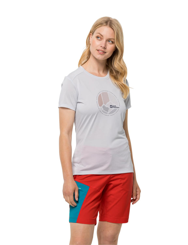 Jack Wolfskin Damen Crosstrail Graphic T W T-Shirt Shortsleeve, XS White Cloud