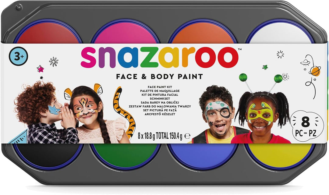 Snazaroo Schminkfarbe Jumbo "Face Painting", Schminkpalette mit 8 Farben a 18ml Schminkfarbenset Jum