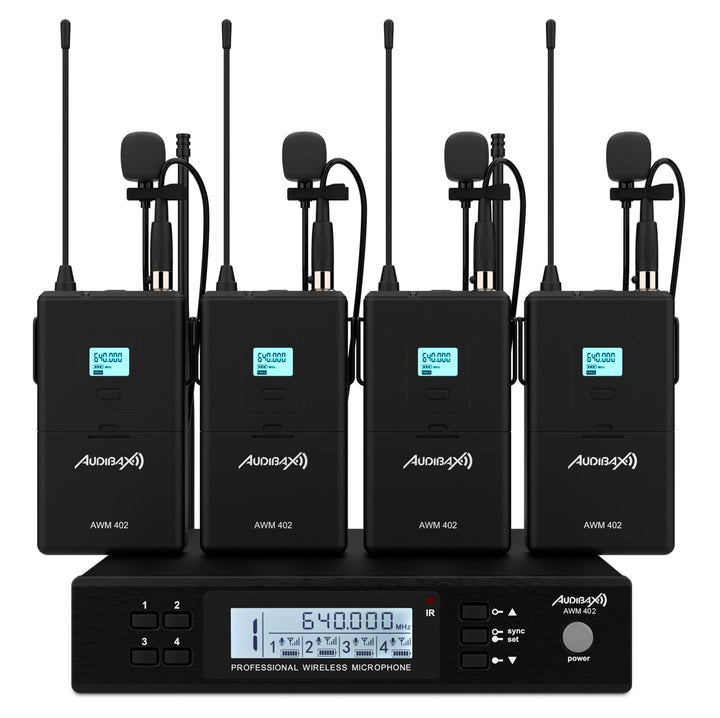 Audibax AWM 402 Micrófono Inalámbrico Lavalier de 4 Canales UHF