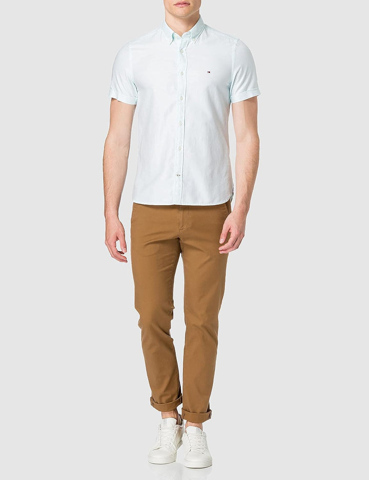 Tommy Hilfiger Herren Slim Co/Li Twill Shirt S/S Hemd L Oxygen, L Oxygen