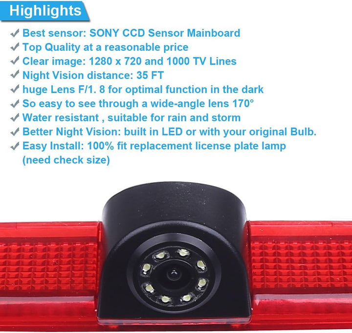 【Rückfahrkamera Kit】 4.3 Zoll TFT LCD Bildschirm Auto Monitor + im 3.Bremslicht Bremsleuchte Rückfah